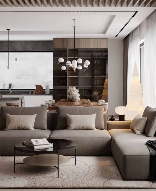 Living contemporâneo integrado à cozinha